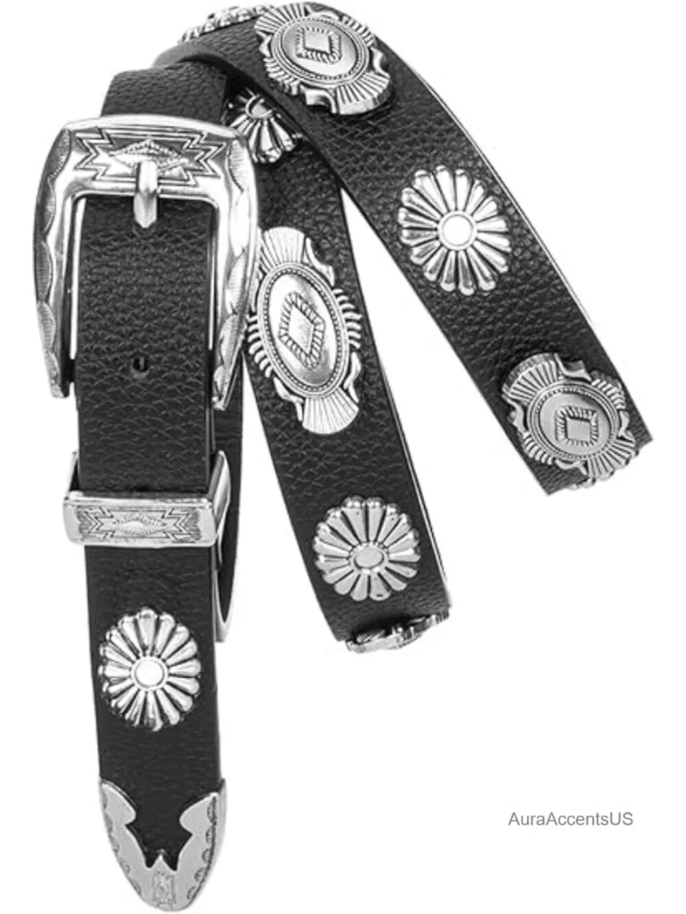 Faux Leather Western Belt with Round Buckle for Women